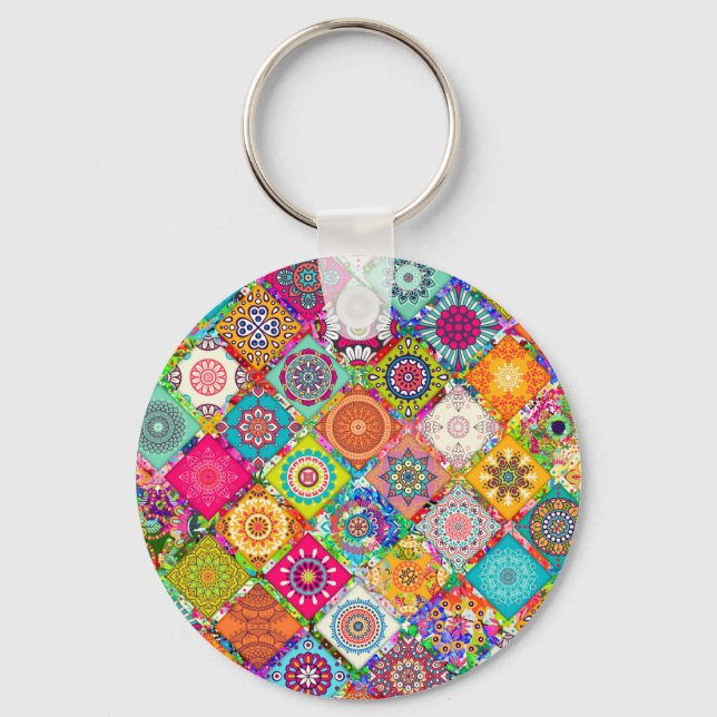 Cute colourful seamless decorative pattern key ring (Front)