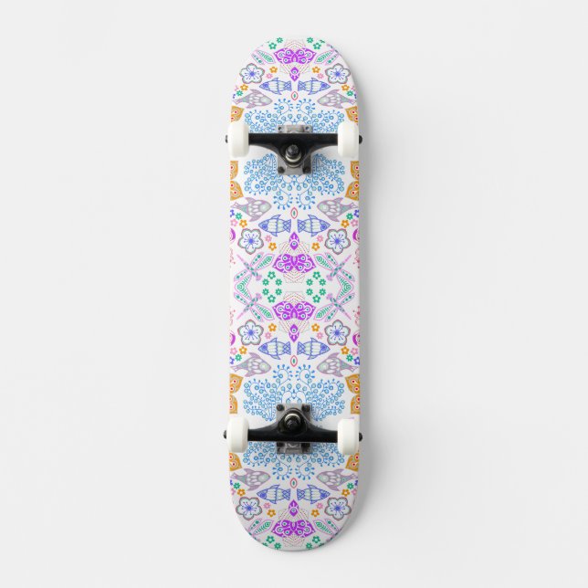 Cute colourful seamless floral nature pattern skateboard (Front)
