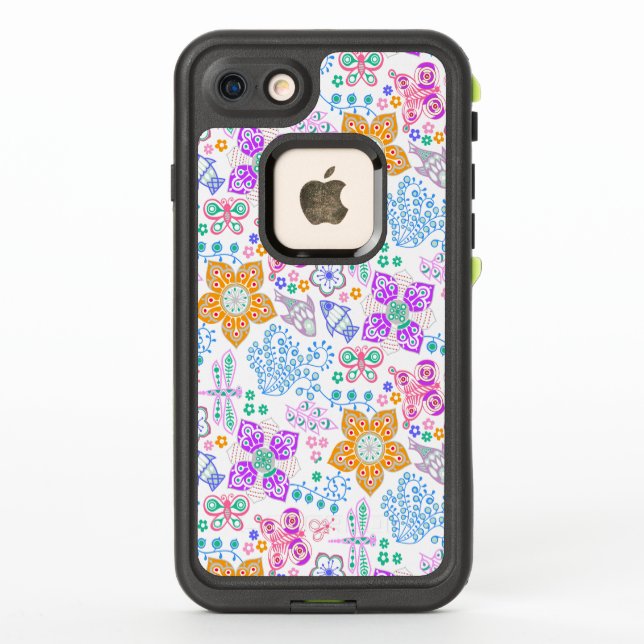 Cute colourful seamless flowers pattern LifeProof iPhone case (Back)