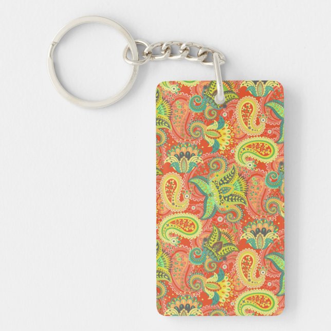 Cute colourful seamless paisley pattern key ring (Front)