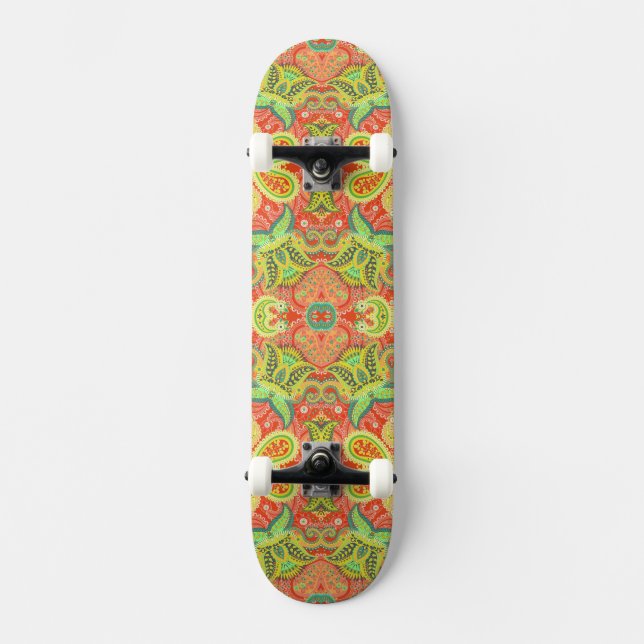 Cute colourful seamless paisley pattern skateboard (Front)