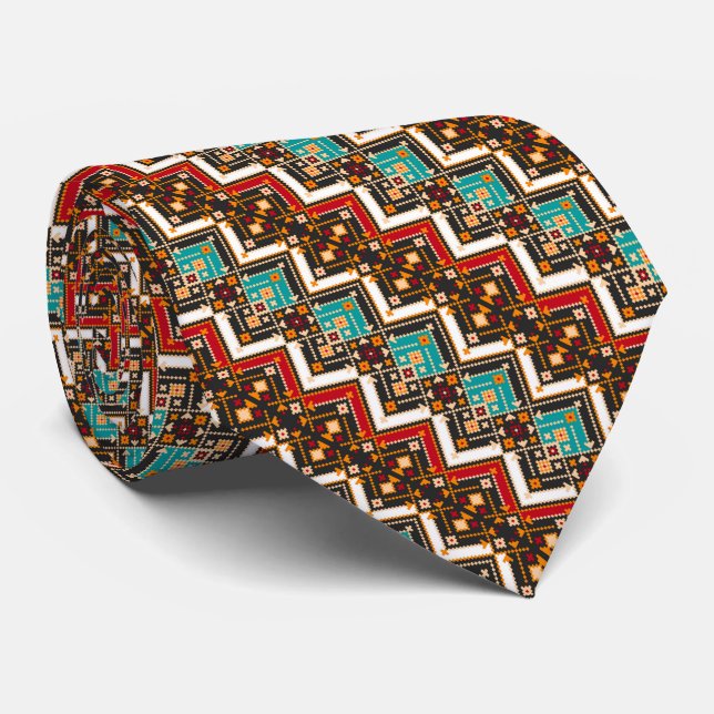 Cute colourful seamless ukrainian pattern tie (Rolled)