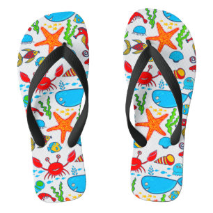 Cute Colourful See-life Illustration Pattern 2 Thongs