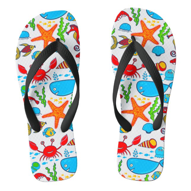 Cute Colourful See-life Illustration Pattern 2 Thongs (Footbed)