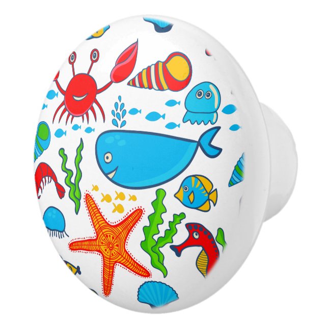 Cute Colourful See-life Illustration Pattern Ceramic Knob (Right)