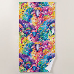 Cute colourful sheep pattern beach towel