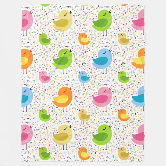 Cute Colourful Singing  Birds & Music Notes Patter Fleece Blanket (Front)