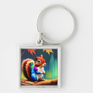 Cute Colourful Sitting Squirrel Key Ring