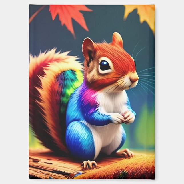 Cute Colourful Sitting Squirrel Magnet (Front)