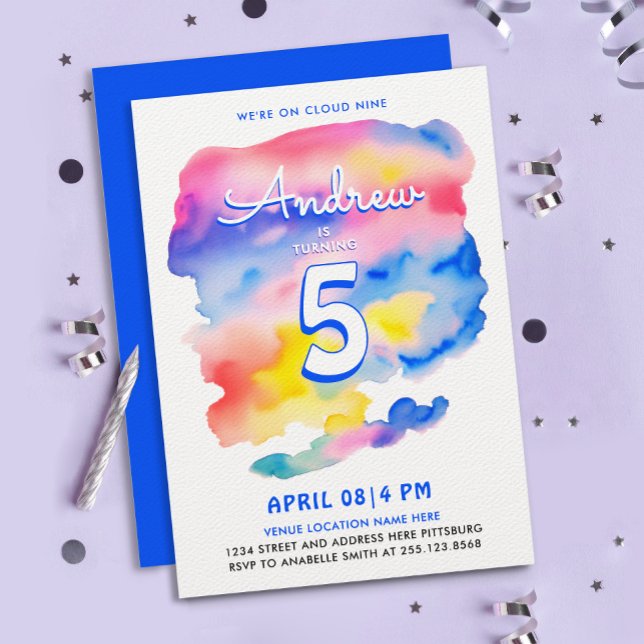 Cute Colourful Sky Cloud Nine Rainbow Watercolor Invitation (Creator Uploaded)