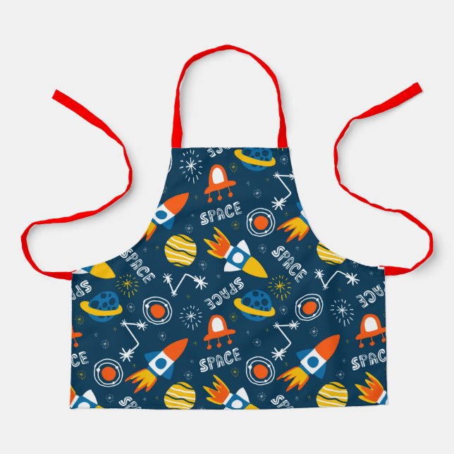 Cute Colourful Space Adventures Pattern Apron (Front)