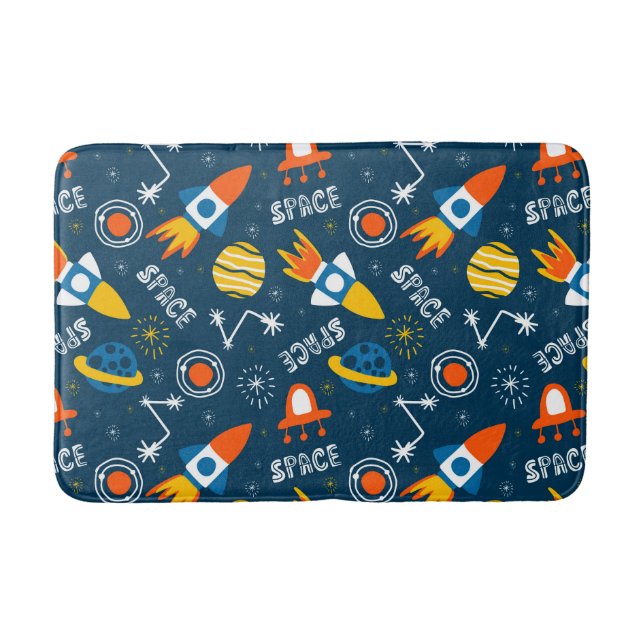 Cute Colourful Space Adventures Pattern Bath Mat (Front)