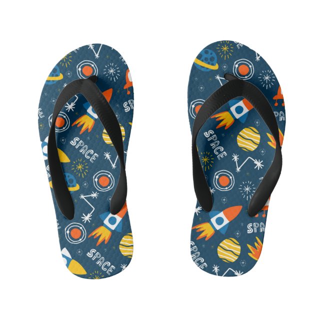 Cute Colourful Space Adventures Pattern Kid's Thongs (Footbed)