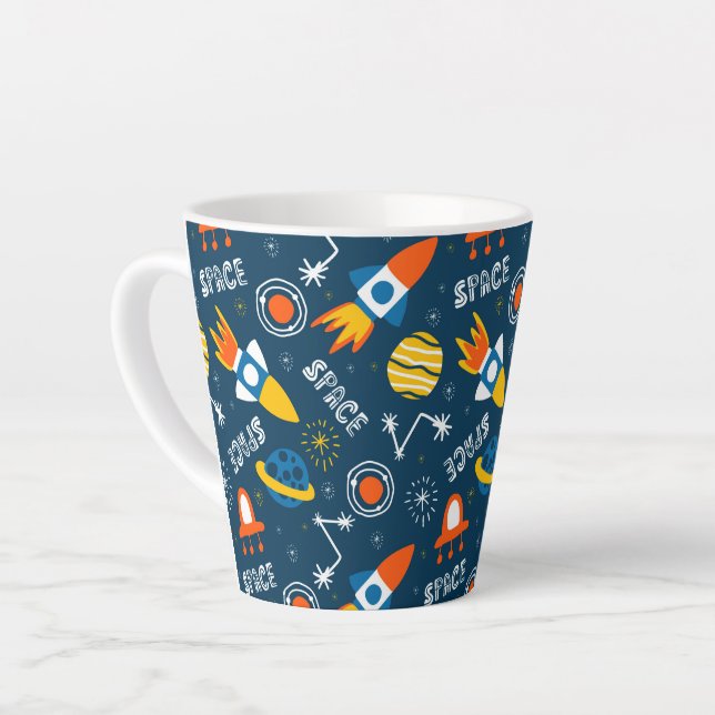 Cute Colourful Space Adventures Pattern Latte Mug (Left Angle)