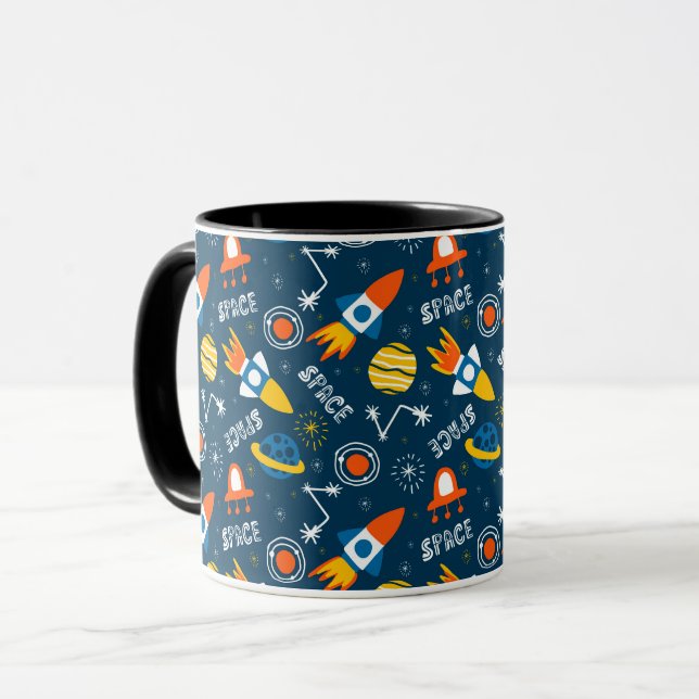 Cute Colourful Space Adventures Pattern Mug (Front Left)