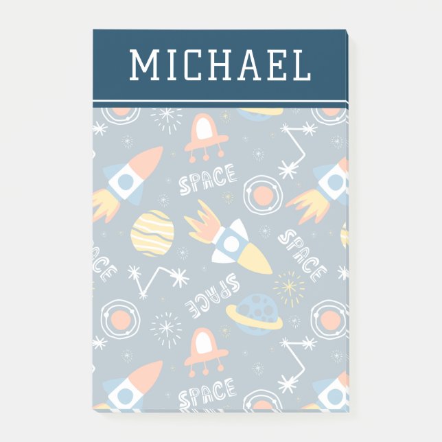 Cute Colourful Space Adventures Pattern Post-it Notes (Front)