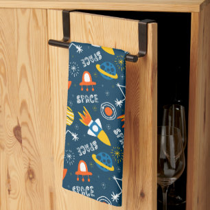 Cute Colourful Space Adventures Pattern Tea Towel