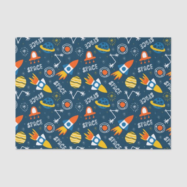 Cute Colourful Space Adventures Pattern Tissue Paper (Front)
