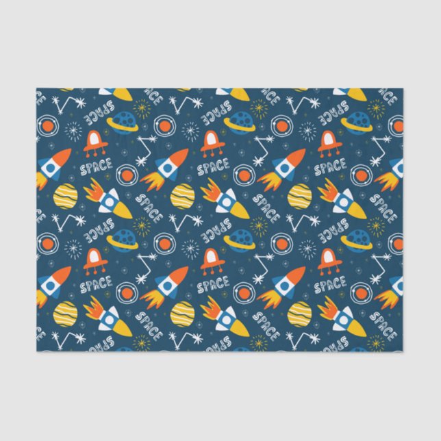 Cute Colourful Space Adventures Pattern Tissue Paper (Front)
