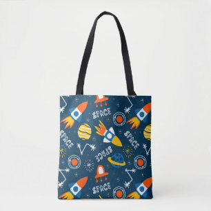 Cute Colourful Space Adventures Pattern Tote Bag