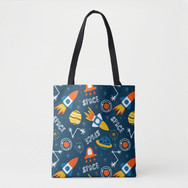Cute Colourful Space Adventures Pattern Tote Bag (Front)