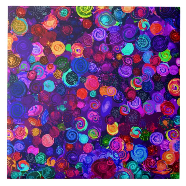 Cute colourful spiral cosmos patterns ceramic tile (Front)