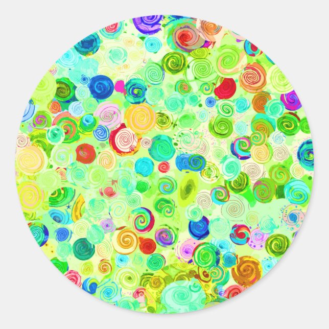 Cute colourful spiral cosmos patterns classic round sticker (Front)