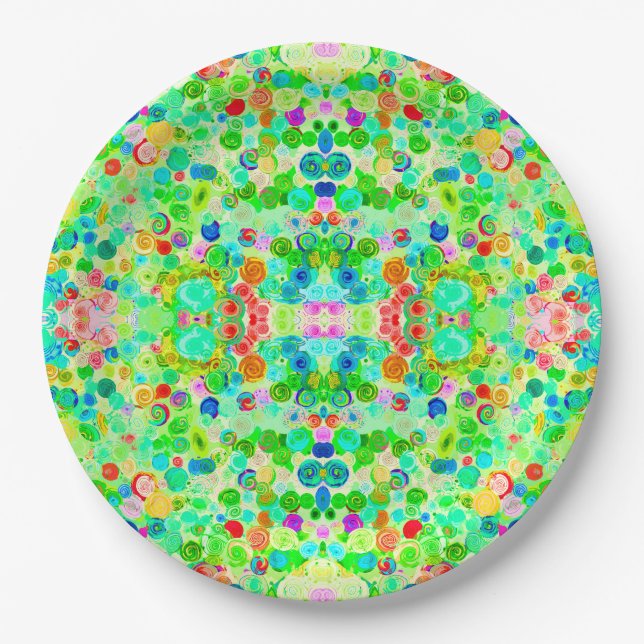 Cute colourful spiral cosmos patterns paper plate (Front)