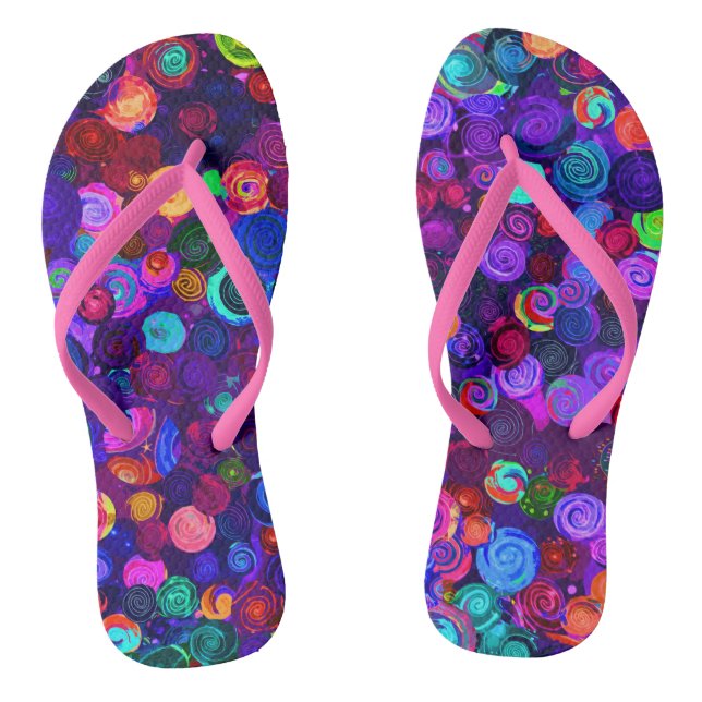 Cute colourful spiral cosmos patterns thongs (Footbed)
