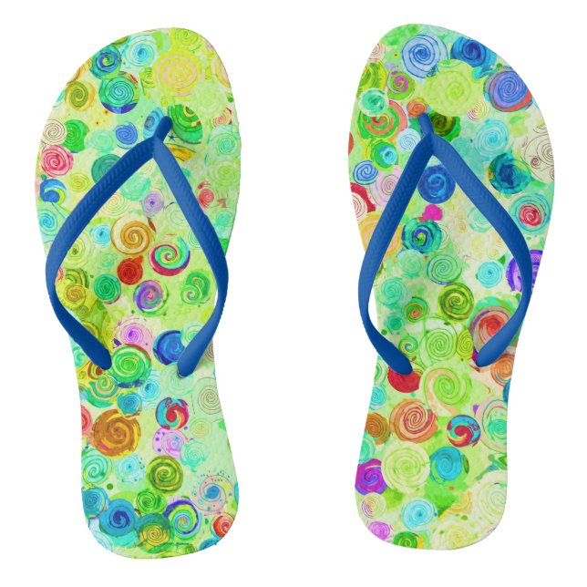 Cute colourful spiral cosmos patterns thongs (Footbed)