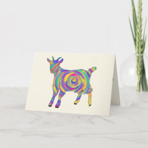 Cute Colourful Spiral Goat Funny Quirky Animal Art Card