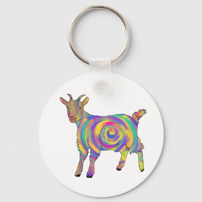 Cute Colourful Spiral Goat Funny Quirky Animal Art Key Ring (Front)