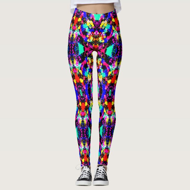 Cute colourful splatter paint car flag leggings (Front)