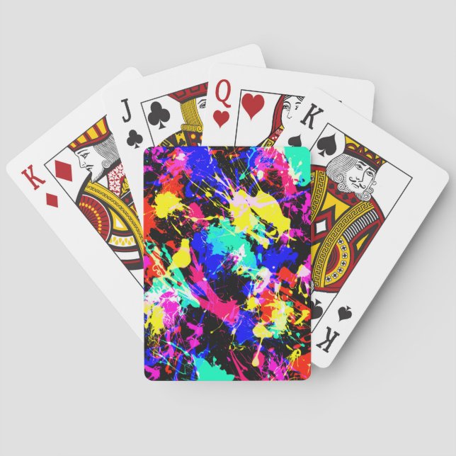 Cute colourful splatter paint car flag playing cards (Back)