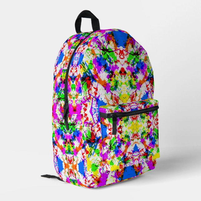 Cute colourful splatter paint design bridal shower printed backpack (Back Corner Left)
