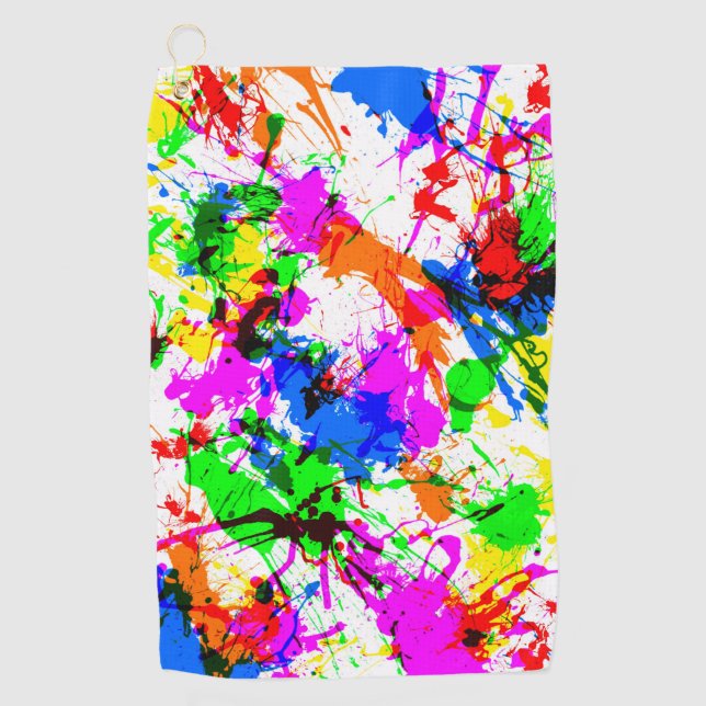 Cute colourful splatter paint design golf towel (Front)