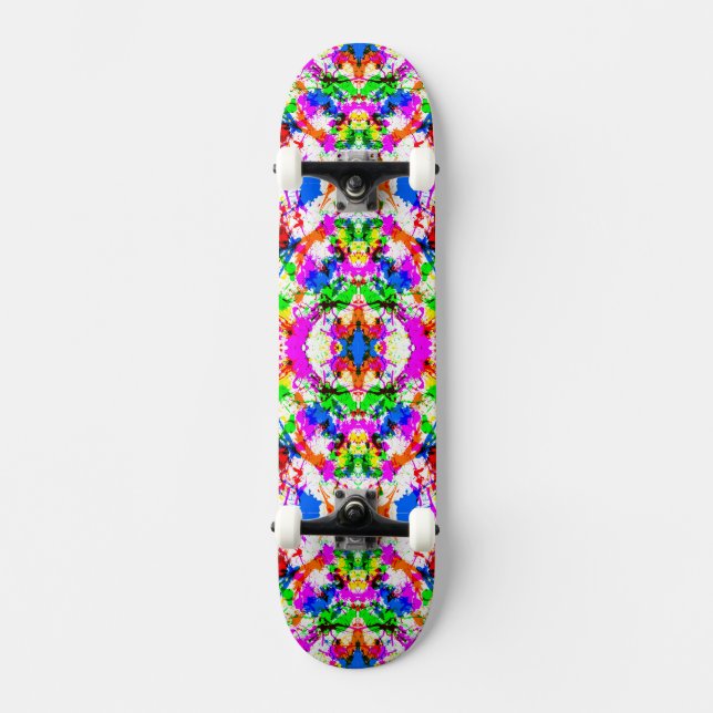 Cute colourful splatter paint design skateboard (Front)
