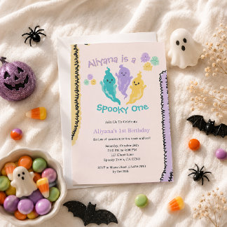 Cute Colourful Spooky One Halloween Birthday  Invitation