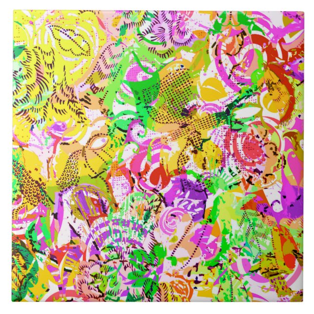 Cute colourful spring abstract floral tile (Front)