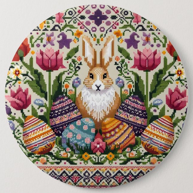 Cute/Colourful Spring/Easter fair isle  6 Cm Round Badge (Front)