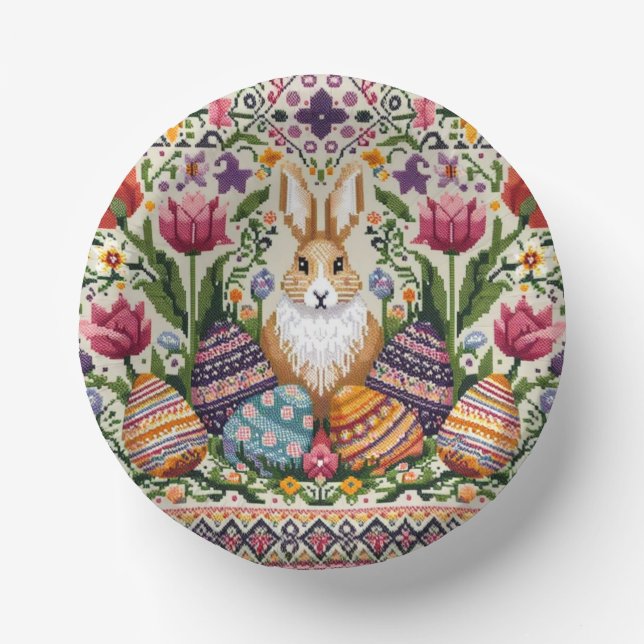 Cute/Colourful Spring/Easter fair isle  Paper Plate (Front)