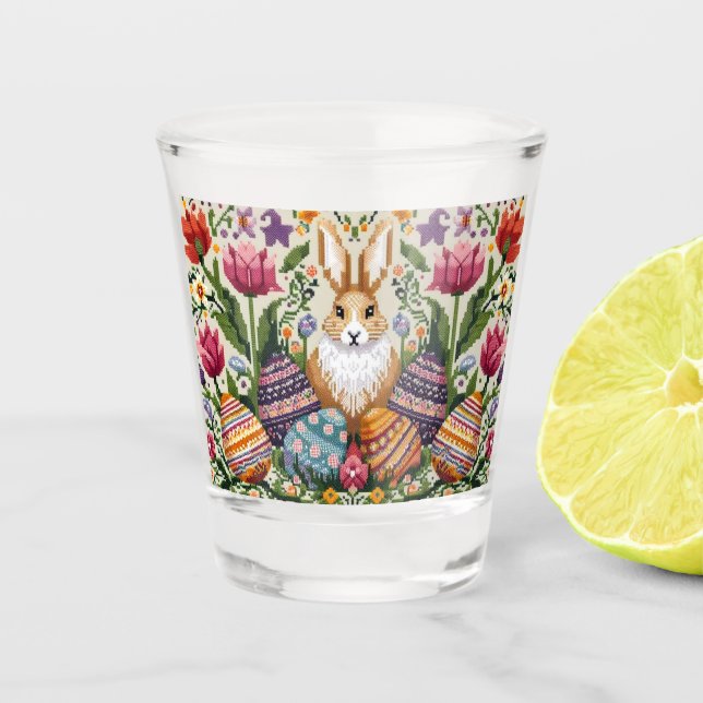 Cute/Colourful Spring/Easter fair isle  Shot Glass (Front)