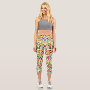 Cute colourful spring floral flowers capri leggings