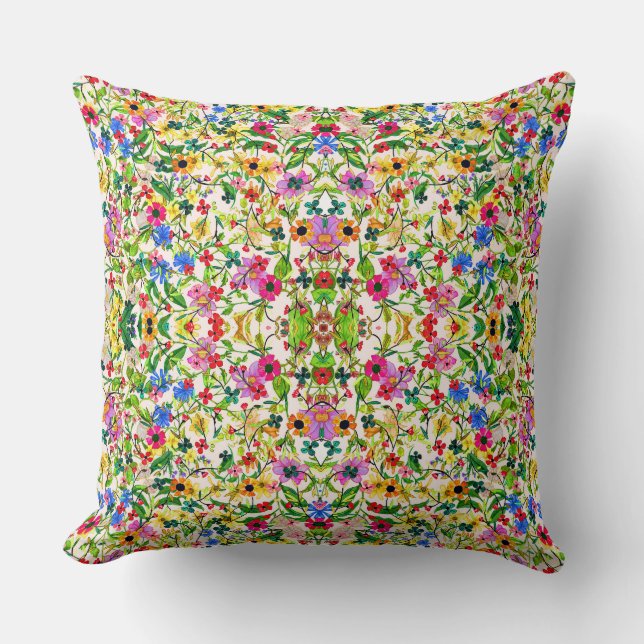 Cute colourful spring floral flowers cushion (Front)