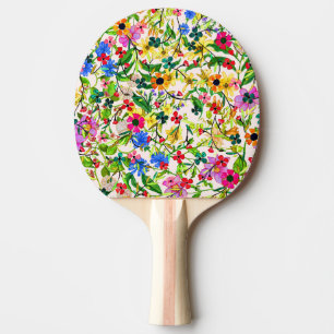Cute colourful spring floral flowers ping pong paddle