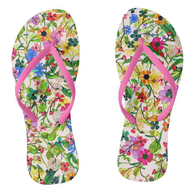 Cute colourful spring floral flowers thongs (Footbed)
