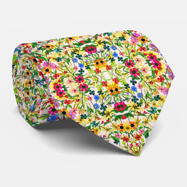 Cute colourful spring floral flowers tie (Rolled)