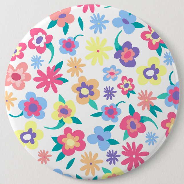 Cute colourful spring flowers pattern 6 cm round badge (Front)