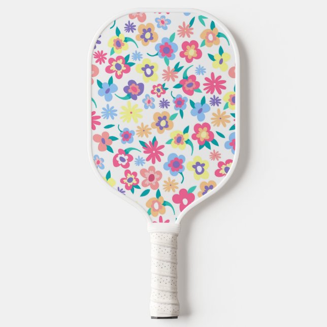 Cute colourful spring flowers pattern bowl pickleball paddle (Front)