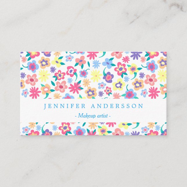 Cute  colourful spring flowers pattern business card (Front)